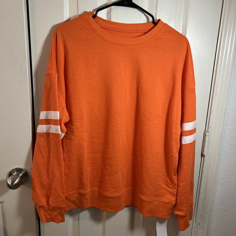 NWT SHEWIN Womens Orange Long Sleeve Terry  Cloth Sweater Casual Pullover - L